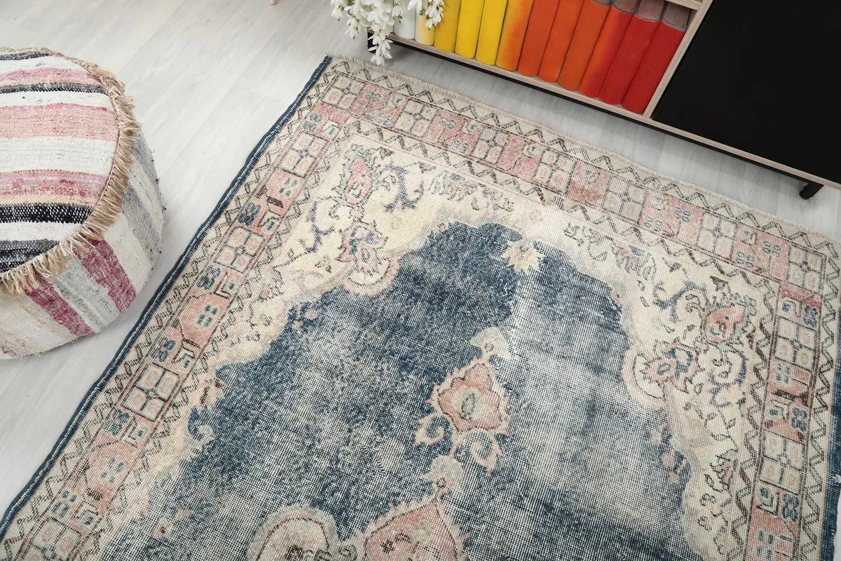 Partial view of the rug from an elevated angle, highlighting the upper section