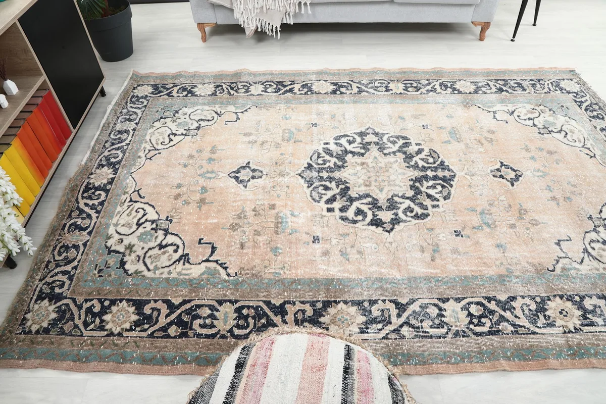 Another wide angled view of the rug in a room, capturing its overall design and scale