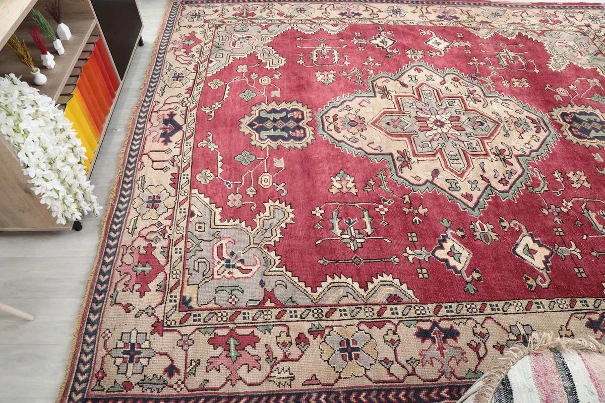 Angled view of the rug from another side, showcasing the full pattern and colors