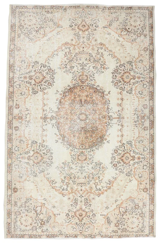 Cream Rust Medallion Anatolian Rug full top view.