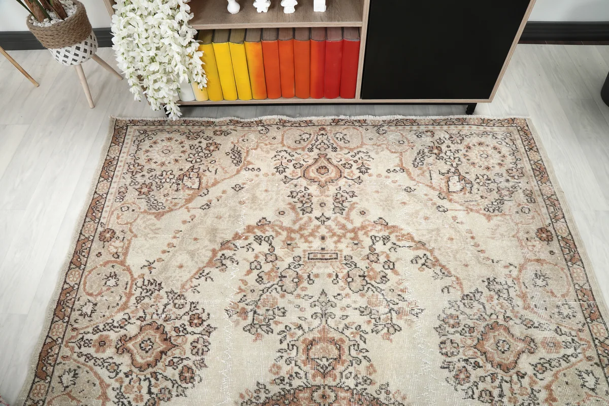 Cream Rust Medallion Anatolian Rug viewed from a different angle, showcasing its full design.
