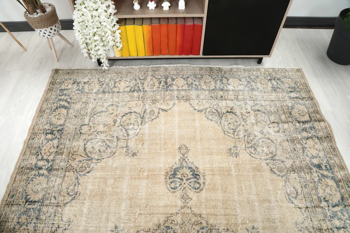 Overhead view from one end highlighting the medallion and border patterns