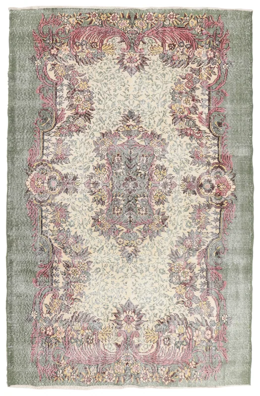 Full overhead view of the Olive Rose Floral Medallion Rug on a white background