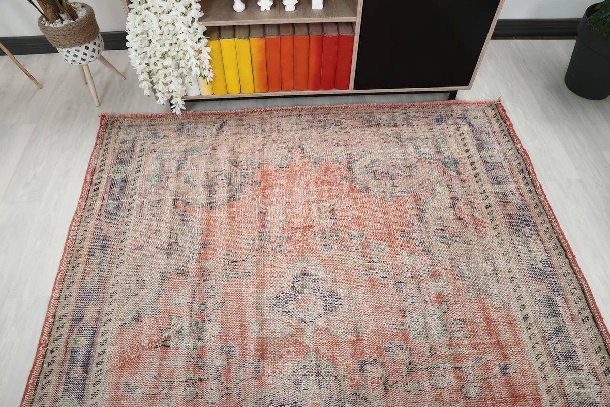 Overhead view of the rug's surface, showcasing the full medallion and border patterns