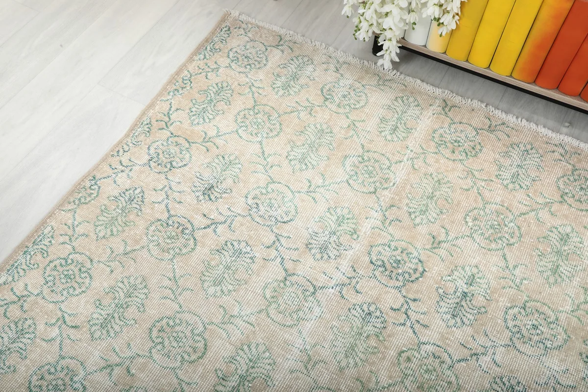 Angled view of the rug's surface, showing texture and color variation