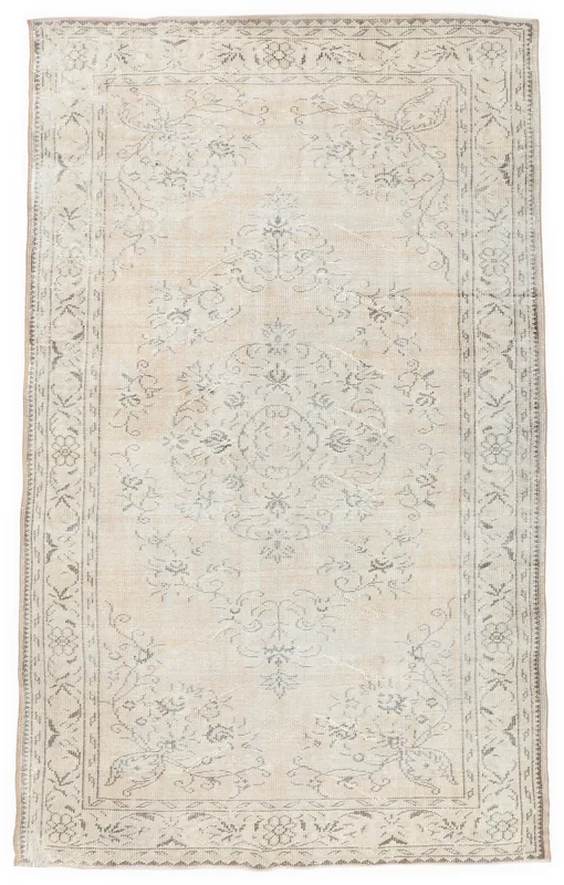 Full top view of the beige and charcoal Anatolian area rug
