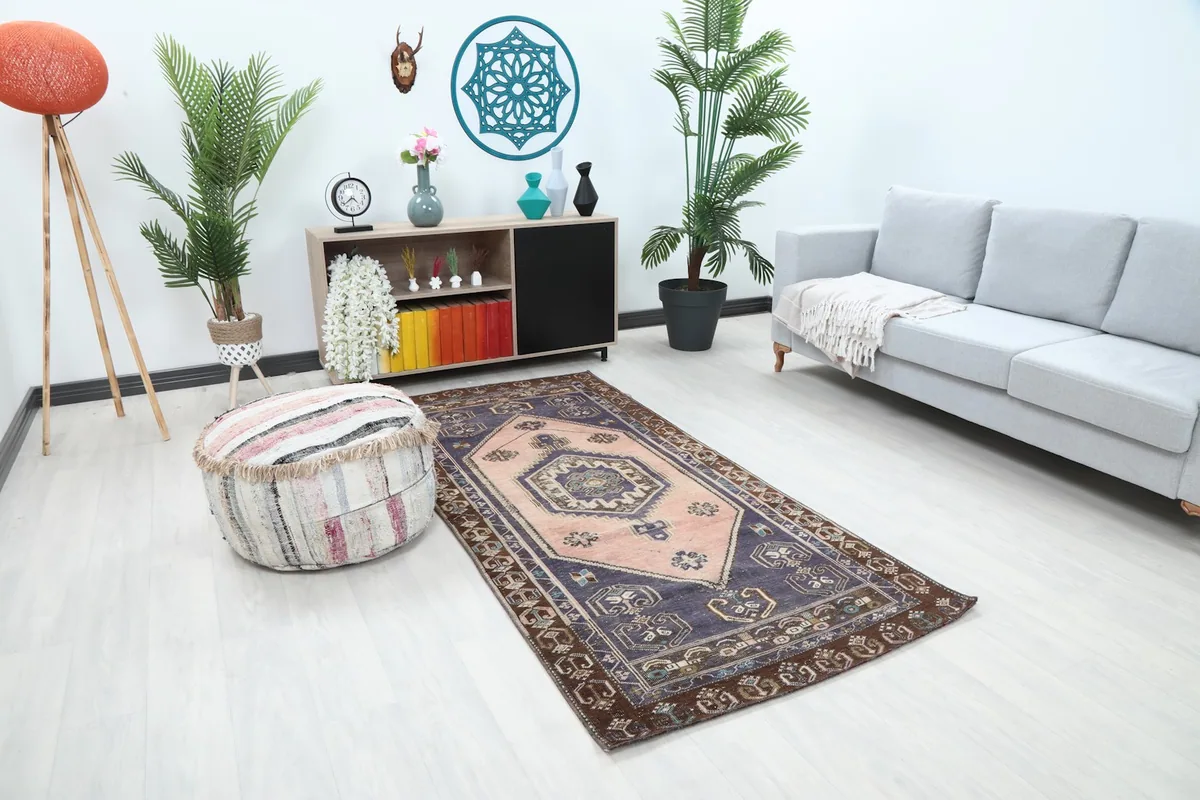 Area rug in a room, showing its placement relative to furniture