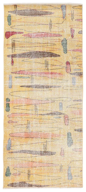 Full overhead view of the gold abstract vintage Anatolian runner