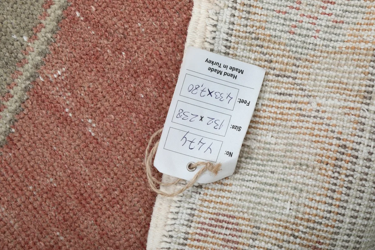 Tag on the back of the rug displaying its dimensions and origin