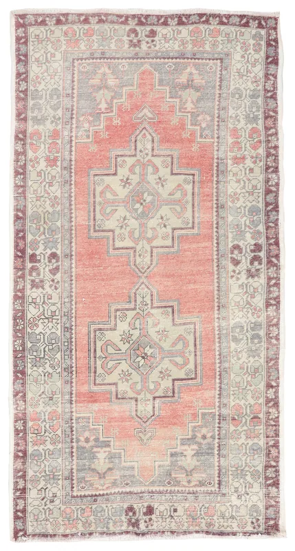 Full overhead view of the 4x8 faded rose geometric medallion rug