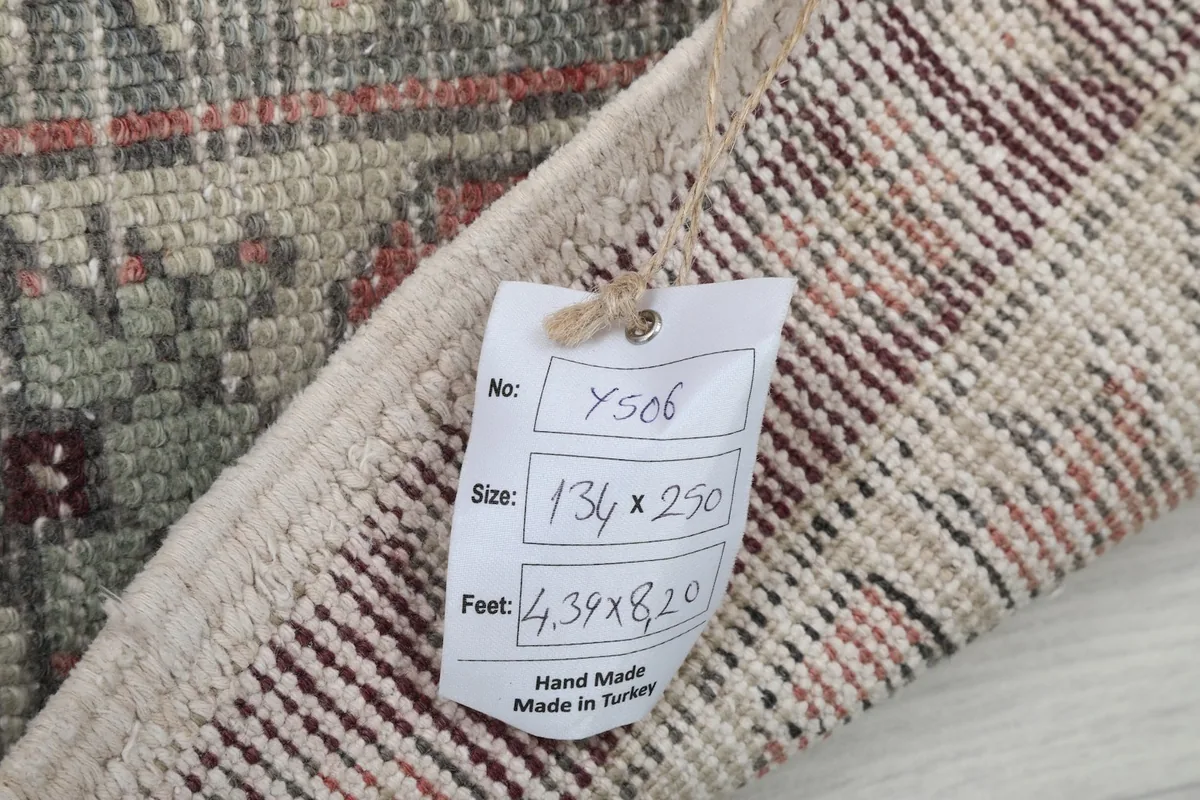 Tag showing the rug's dimensions and origin, 'Hand Made in Turkey'