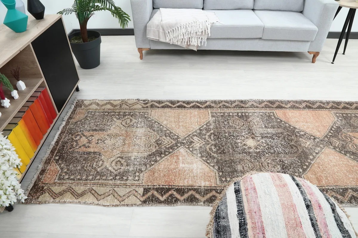 View of the runner rug in a room, showing its length and how it complements the decor