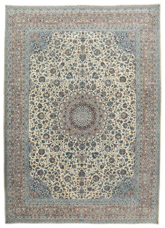 Ivory Floral Medallion Anatolian Rug, full top view showing intricate design