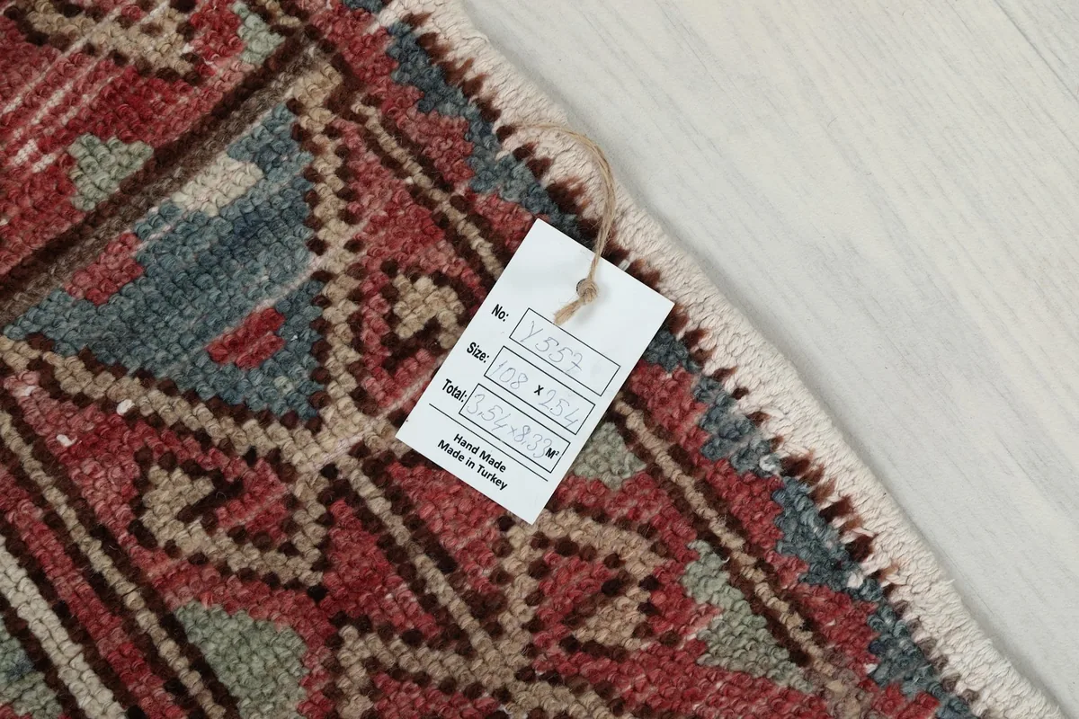 Tag showing the rug's origin as hand-knotted in Turkey
