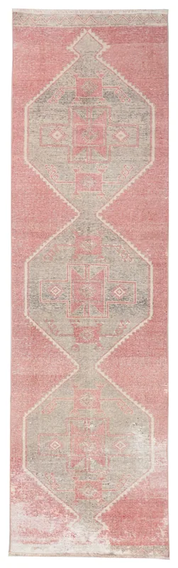 Full overhead view of the Rose Gray Tribal Medallion Runner on a white background
