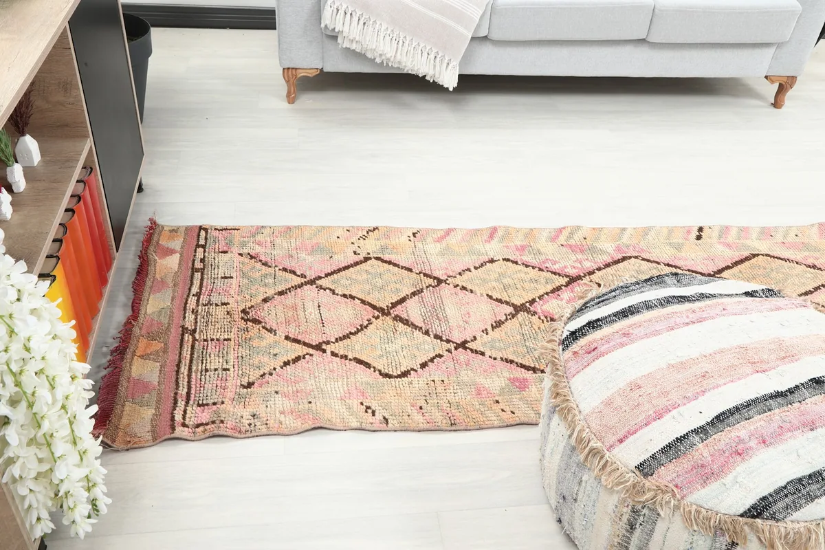 Runner rug in a room, viewed from a slightly elevated angle, showing its length