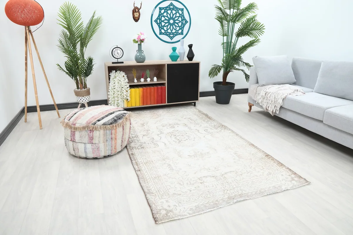 Anatolian rug from a different angle in a modern living space