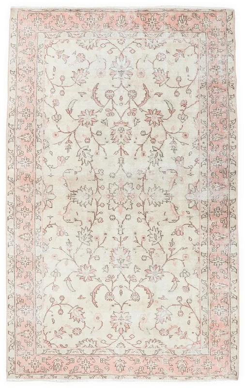 Full top view of the Cream Rose Floral Anatolian Rug on a white background