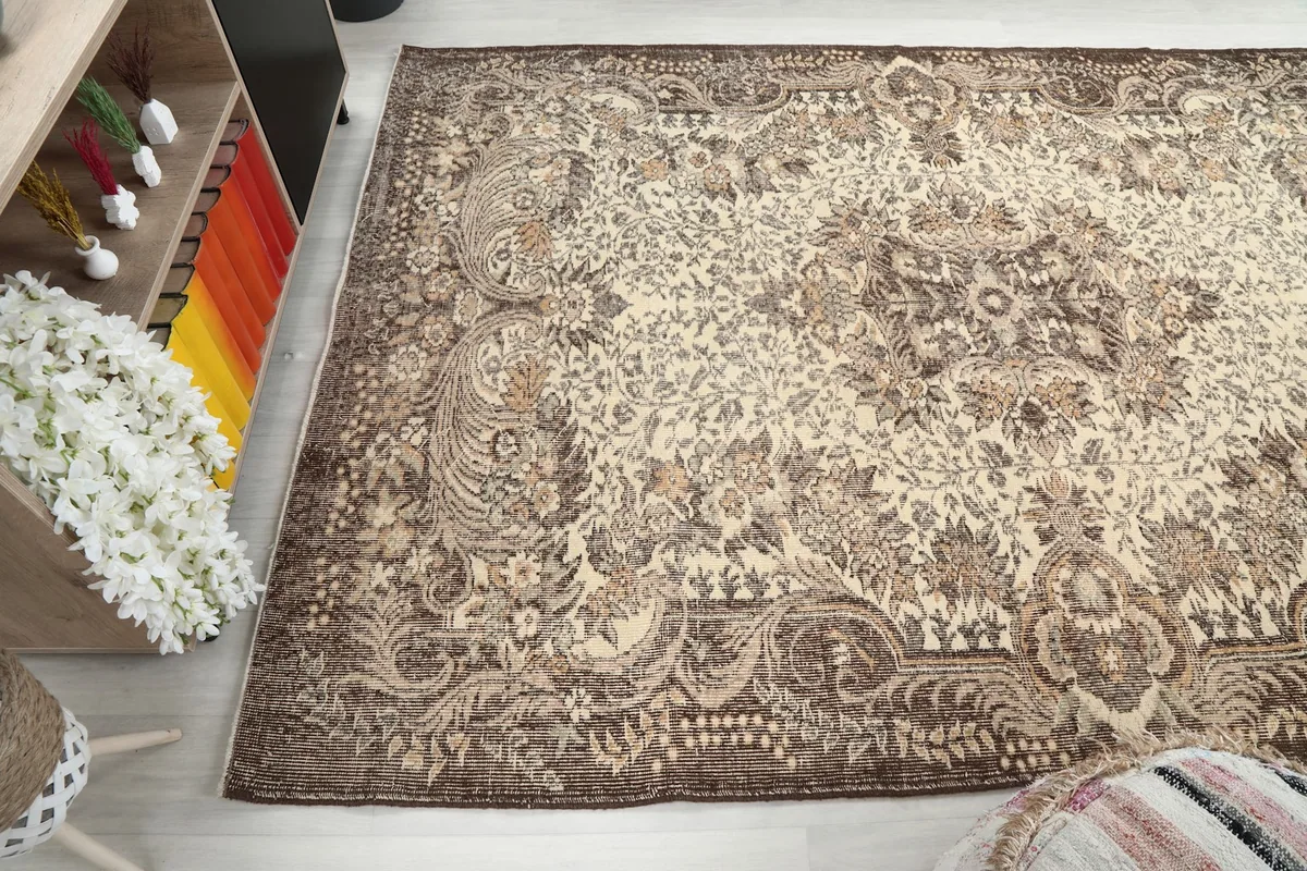 Angled perspective of the rug's surface, revealing the texture and design
