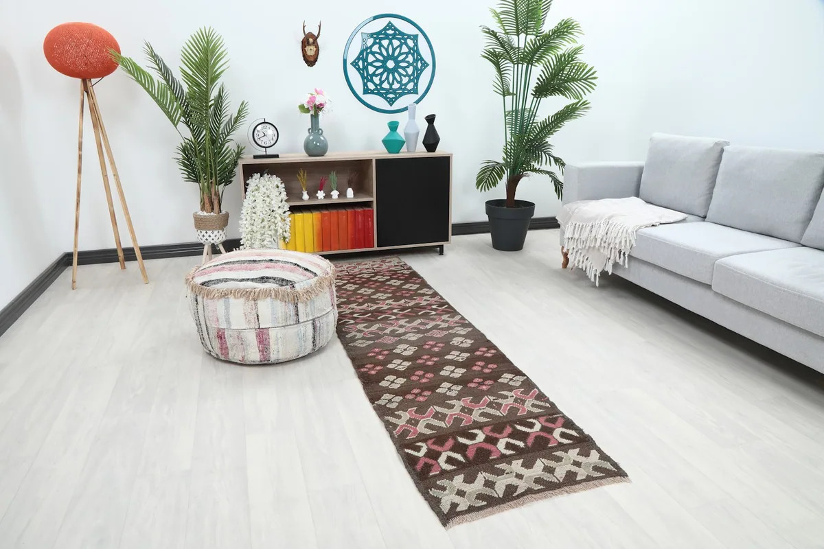 Angle view of the runner in a living space, highlighting its integration with home decor.