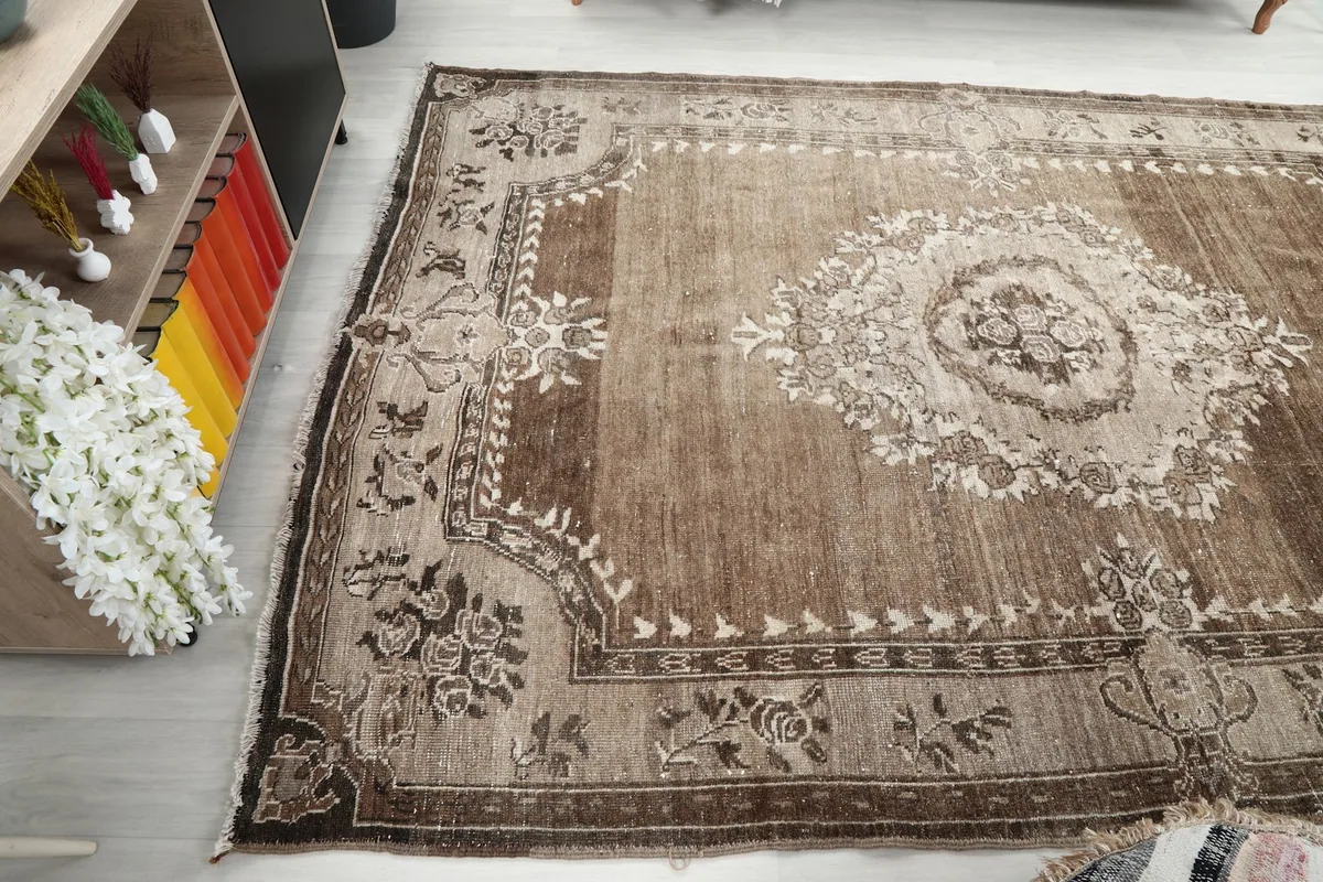 Angled view of the full rug, emphasizing the texture and color variations