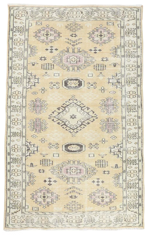 Beige Tribal Geometric Rug, full top view showing the overall pattern and colors.