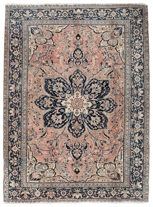 Rose Navy Floral Medallion Rug, full top view showing the central medallion and intricate border.
