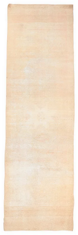 Full top view of the 3'10" x 13'1" beige distressed minimalist runner rug on a white background.