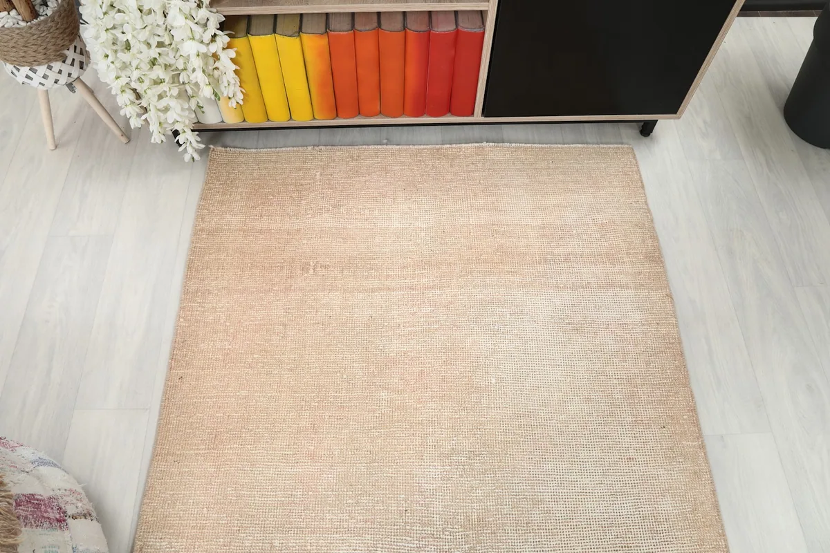 Overhead shot of a section of the runner rug, showing its placement in a room setting.