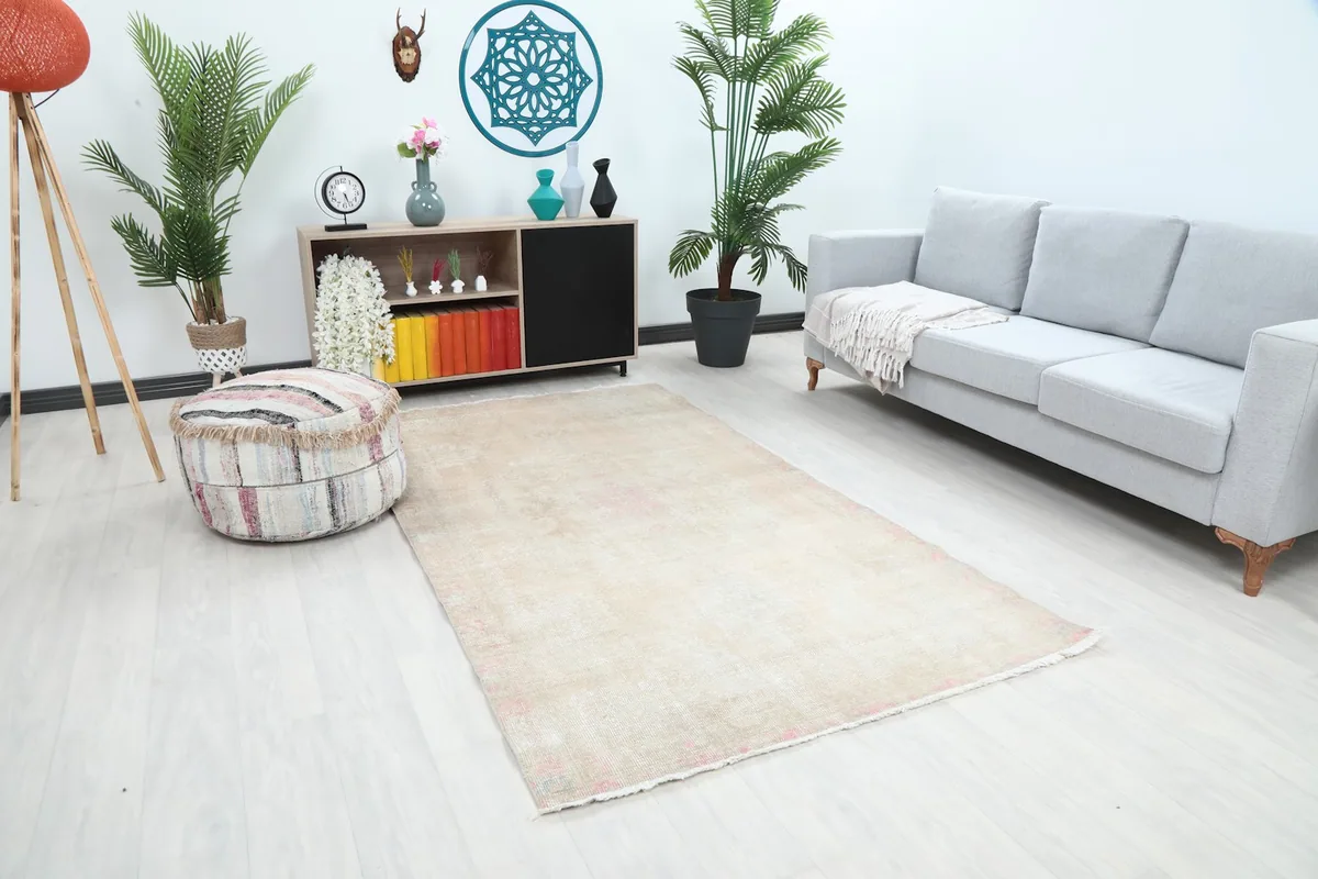 Anatolian rug in a contemporary room, showing its full length