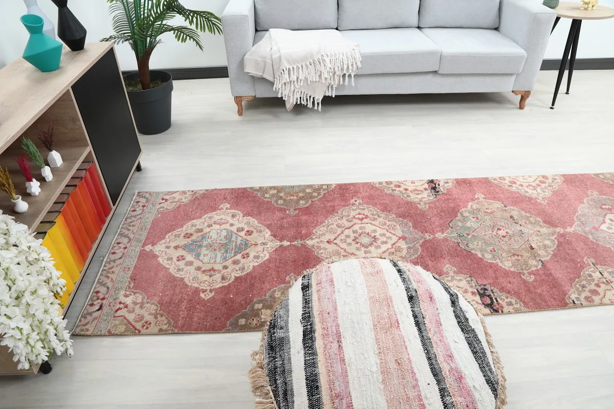 Full view of the runner rug in a living room setup, complementing the furniture