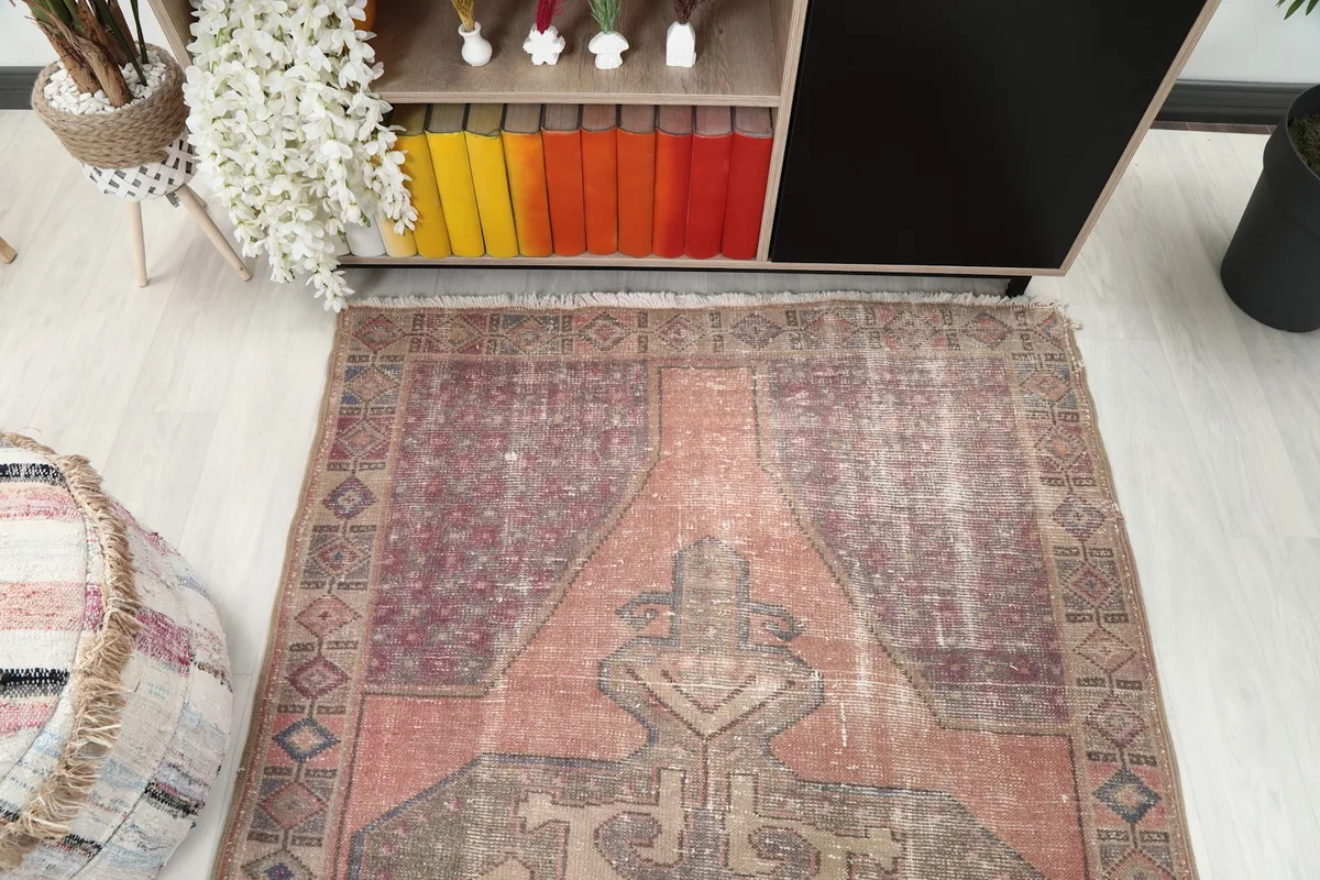 Overhead view of a section of the rug, capturing its overall color distribution and pattern
