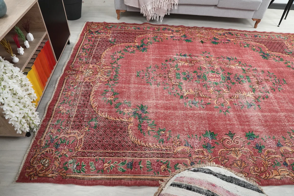 Wide angle view of the rug complementing the living room decor