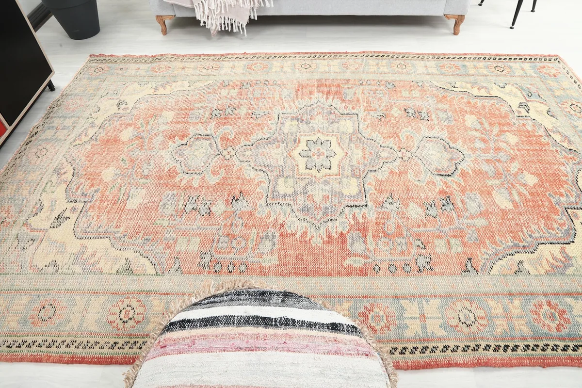 Overhead view of the rug in a room setting, showcasing its placement and scale.
