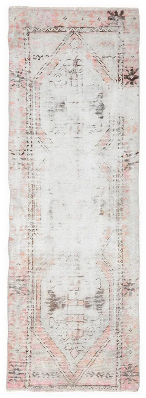 Full top view of the vintage rose and gray geometric runner rug